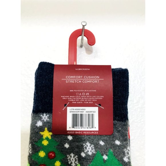 Here Comes SANTA FLOSS & Christmas Trees Men's Crew Socks Size 6-12.5 - Picture 5 of 6